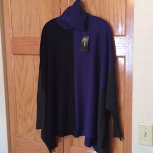 Color block Poncho Turtleneck Sweater